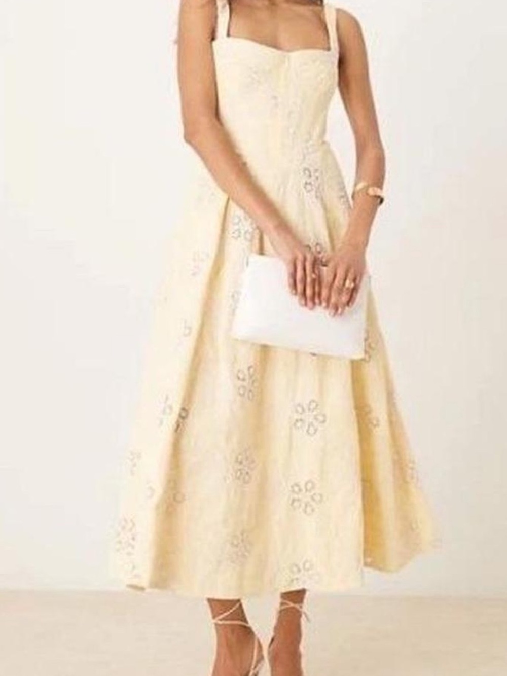 Bardot Soft Yellow Eyelet Midi Dress - Picture 2 of 12
